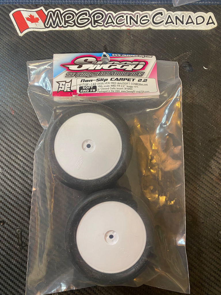 Sweep - 10th Buggy 2.2" SOFT COMP 4WD Front tire Carpet NonSlip 2X Silver dots/RED (MRG - Premount)