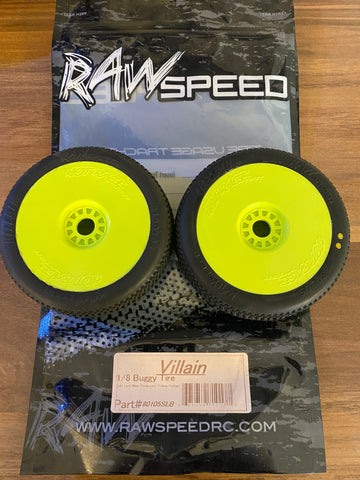 Raw Speed RC - Villain 1/8 Buggy Tires (2) (MRG - Premounted)