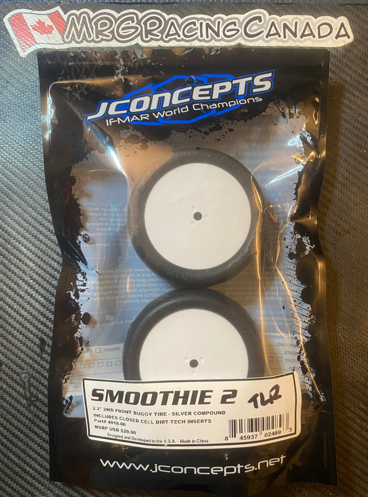 JConcepts Smoothie 2 2.2" Pre-Mounted 2WD "Thick Sidewall" Front Buggy Tires (White or Yellow) (2) (Silver) w/12mm Hex (MRG - Premount)-JCO4047