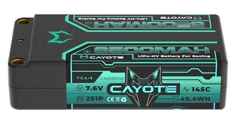 Cayote 2S 145C LCG Shorty LiHV Battery (7.6V/6500mAh) w/5mm Bullets-CYE652S145