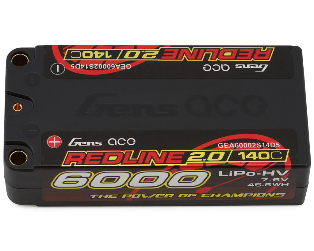 Gens Ace Redline 2.0 2S Shorty LiHV Battery 140C (7.6V/6000mAh) w/5mm Bullets - GEA60002S14D5