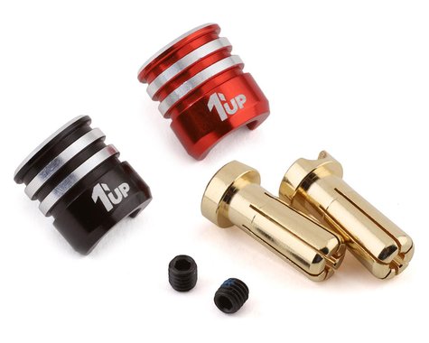 1UP Racing Heatsink Bullet Plug Grips w/5mm Bullets (Black/Red)-1UP190436
