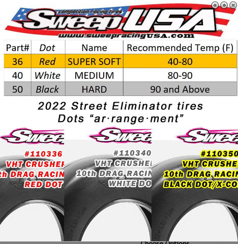 Sweep Racing 10th Drag VHT Crusher-10 Belted tire (Red, White, Black) dot 2pc set