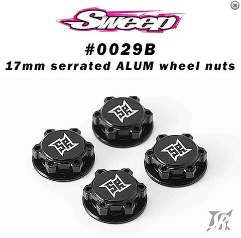 Sweep 17mm 8th scale Light Weight Anodized serrated wheel nuts (4) (Black or Anodized)