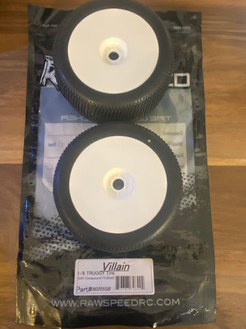 Raw Speed RC Villain 1/8 Off-Road Truggy Tires (4) (MRG - Premounted)