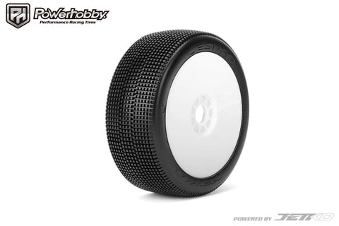 Jetko - Lesnar 1/8 Buggy Mounted Tires White Dish Wheels (2)