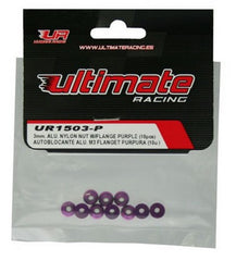 Ultimate Racing 3 MM. ALU. NYLON NUT W/FLANGE (10 PCS) - Various Colours