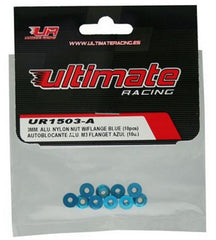 Ultimate Racing 3 MM. ALU. NYLON NUT W/FLANGE (10 PCS) - Various Colours