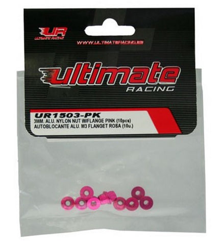 Ultimate Racing 3 MM. ALU. NYLON NUT W/FLANGE (10 PCS) - Various Colours