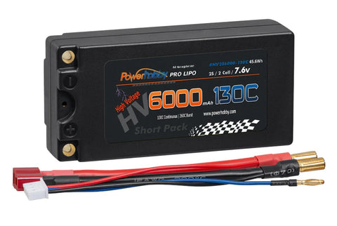 Powerhobby 2S 7.6V 6000mah 130C HV + Graphene Shorty Lipo Battery 5MM