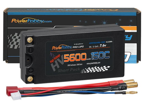 Powerhobby 2S 7.6V 5000mah 150C HV + Graphene Shorty Lipo Battery 5MM  150C Continous / 300C Burst