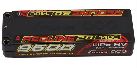 Gens Ace Redline 2.0 2S LiHV Battery 140C (7.6V/9600mAh) w/5mm Bullets