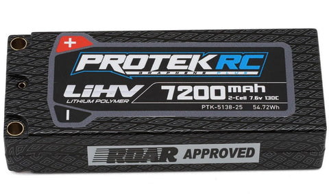 ProTek RC 2S 130C Low IR Si-Graphene+ HV Mid-Sized LiPo Battery (7.6V/7200mAh) w/5mm Connectors (ROAR Approved) (113mm Length)