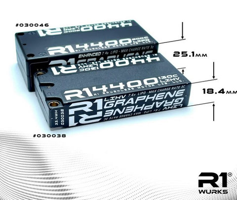 R1WURKS - 4400mah 130c 7.6V 2S Low Profile Shorty LiPo Battery, Graphene