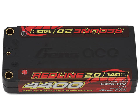 Gens Ace Redline 2.0 2S Shorty LiHV Battery 140C (7.6V/4400mAh) w/5mm Bullets-GEA44002S14S5