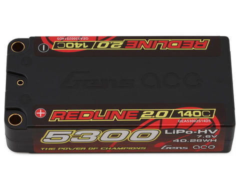 Gens Ace Redline 2.0 2S Shorty LiHV Battery 140C (7.6V/5300mAh) w/5mm Bullets