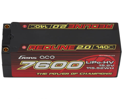 Gens Ace Redline 2.0 4S LiHV Battery 140C (15.2V/7600mAh) w/5mm Bullets-GEA76004S14D5