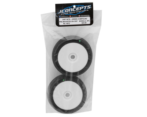 JConcepts Dirt Bite Pre-Mounted 1/8th Buggy Tires (2) (Green) - JCO4073