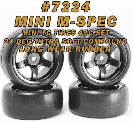 Sweep - Minis 24deg D-SPEC Rubber tire 4pc set (pink insert-White wheel preglue)