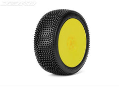 Jetko - Block In 1/8 Buggy Tires Mounted on White, Yellow or Black Dish Rims (2)
