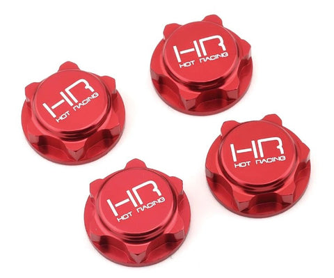 Hot Racing 17mm Serrated Dirt Shield Closed Wheel Nuts (Red) (4)