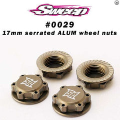 Sweep 17mm 8th scale Light Weight Anodized serrated wheel nuts (4) (Black or Anodized)